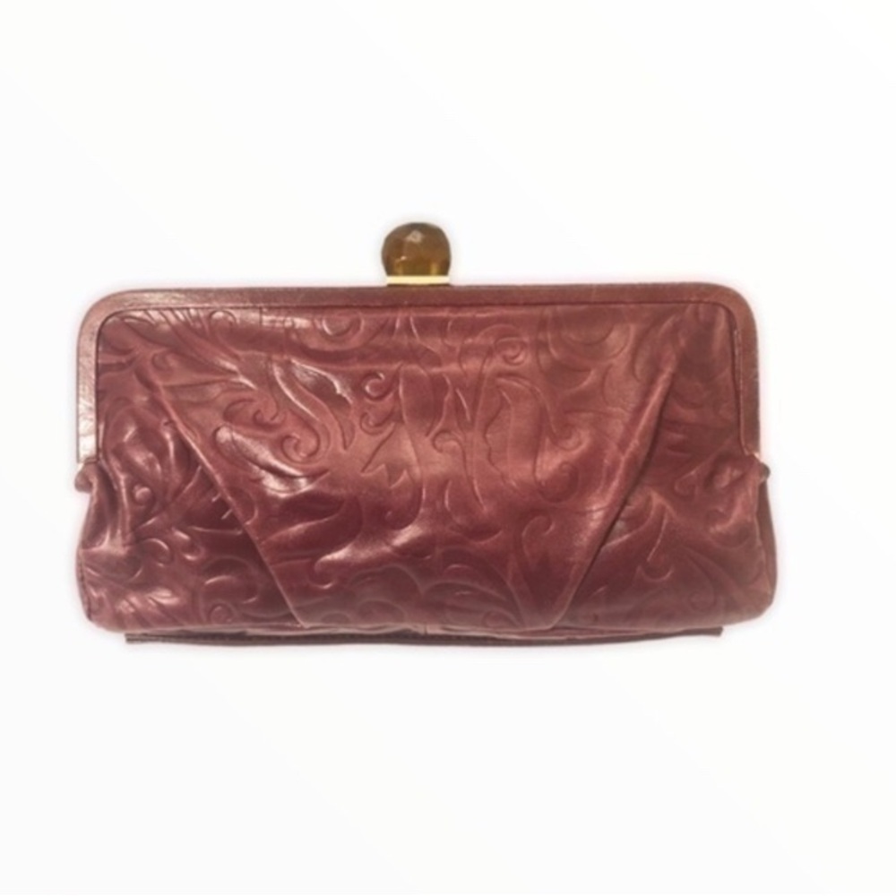 Hobo embossed red leather kisslock clutch bag